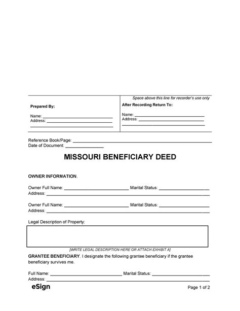 Free Printable Beneficiary Deed Missouri